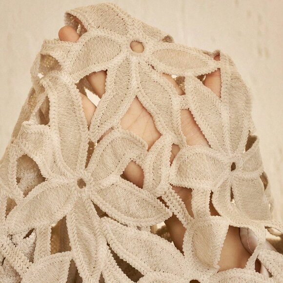 Khaki Casual Women's Floral Lace Cutout A-Line Skirt - Picture 9 of 9